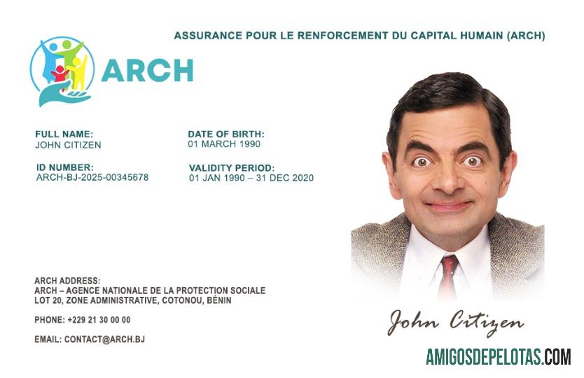 Cartão de seguro saúde do Benin amostra